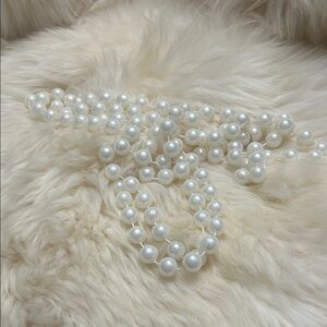 Long White Plastic Pearl Necklace